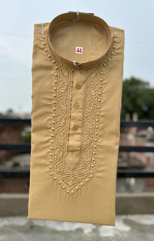 Cotton Embroidered Kurta for Men (Cream)